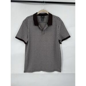 H&M Printed Short Sleeve Polo Shirt Men Medium Slim Fit Brown Preppy Pickleball